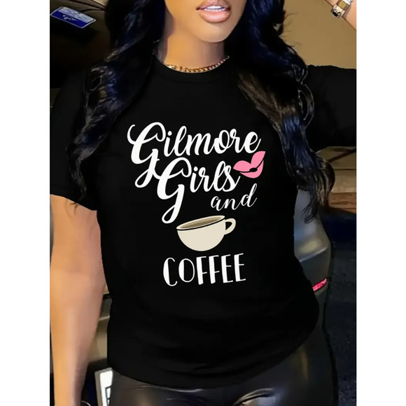 Gilmore Girls and Coffee Black T-Shirt Women's Short Sleeve Crew Neck Top Tee, M - Picture 1 of 6